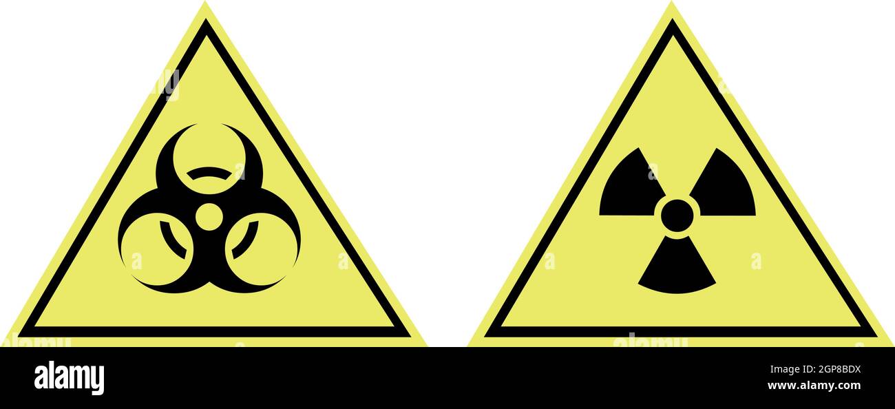 Vektordarstellung von Radioaktivität und Symbolen für biologische Gefahren, in einem dreieckigen Hintergrund Stock Vektor