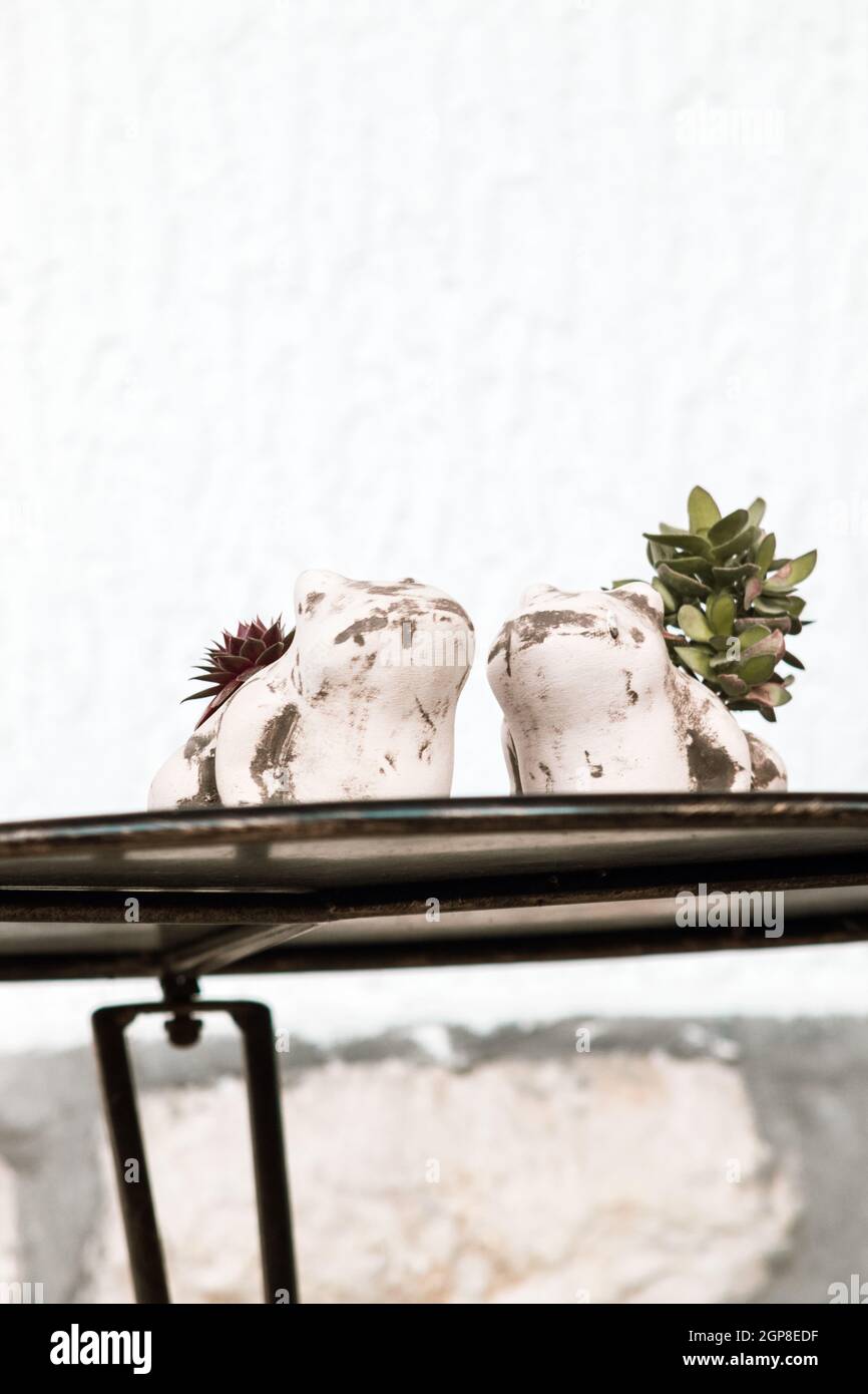 Frosch Dekoration Figuren auf einem Tisch Stockfoto