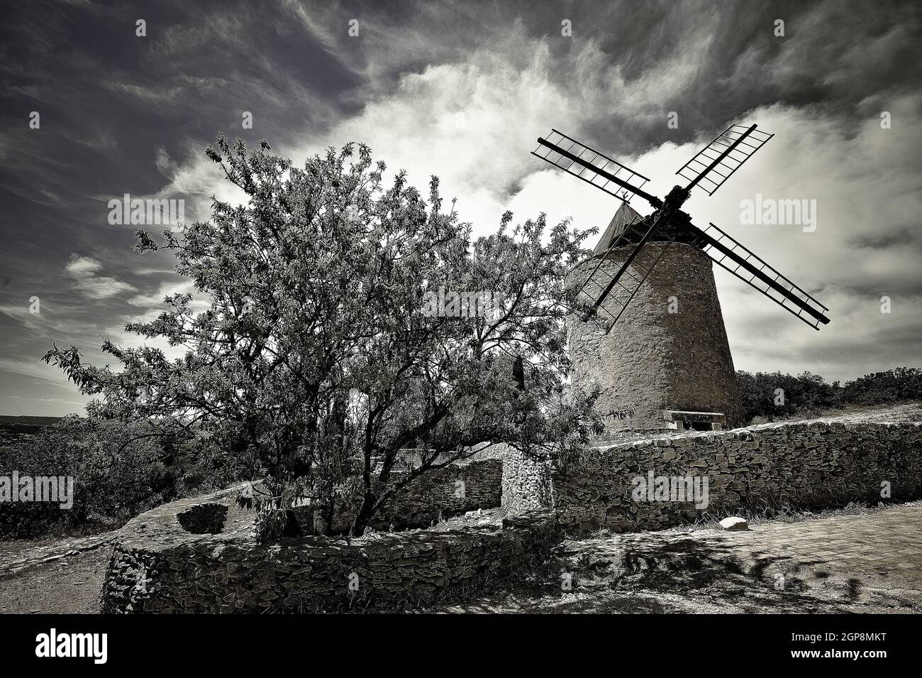 Windmühle auf dem Land, Frankreich. miller's Lebensraum für die Herstellung von Mehl in frankreich Stockfoto