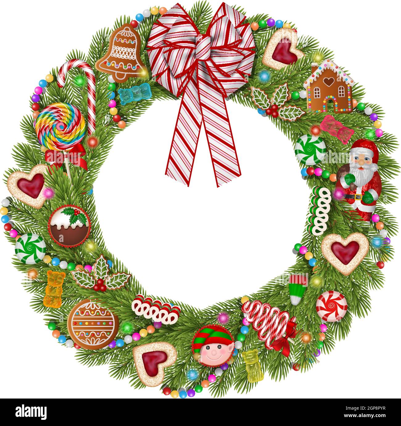 Weihnachtskranz mit Süßigkeiten und Keksen Stock Vektor