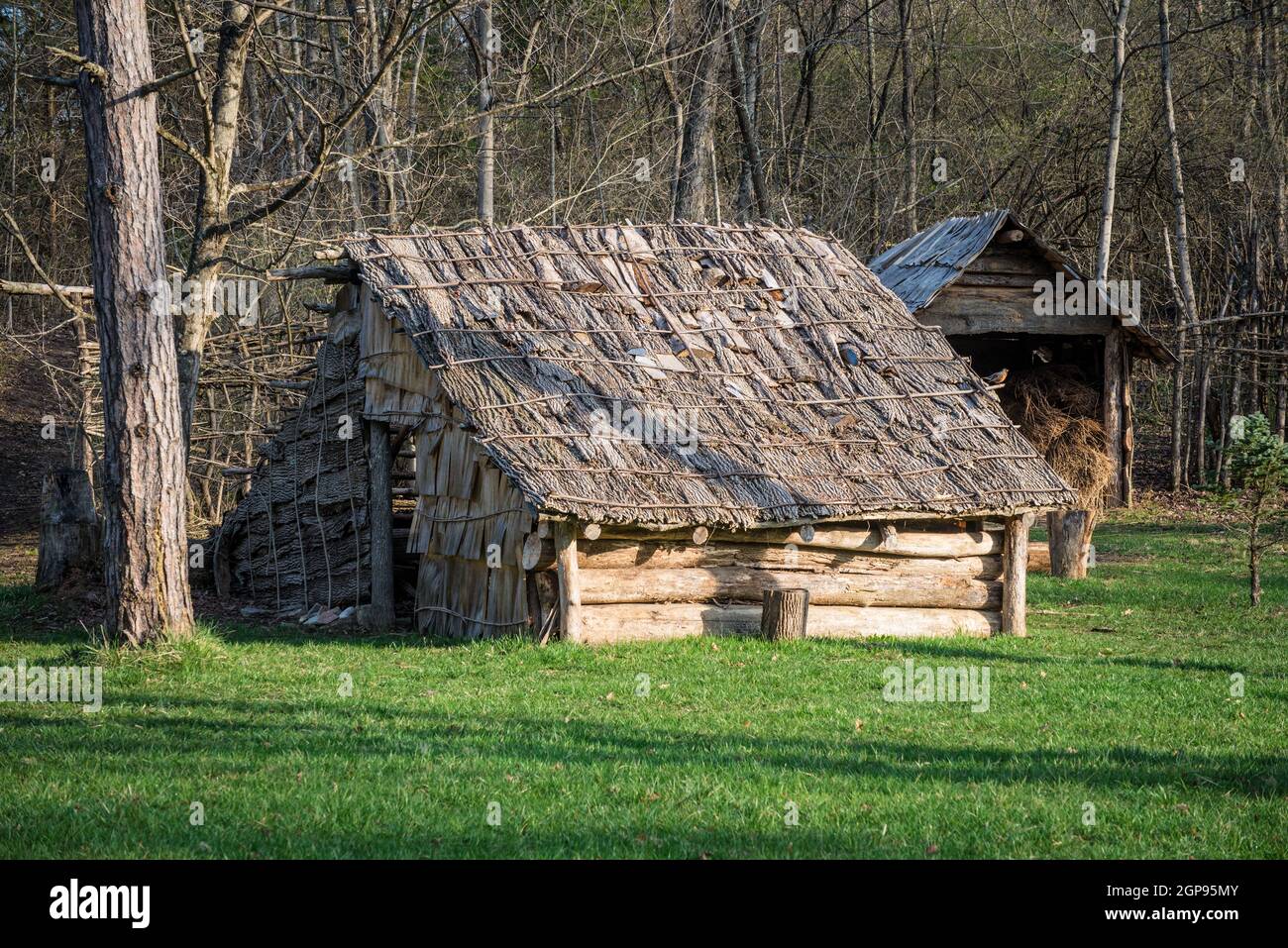 Native American Log Cabin - George Rogers Clark Park - Ohio Stockfoto