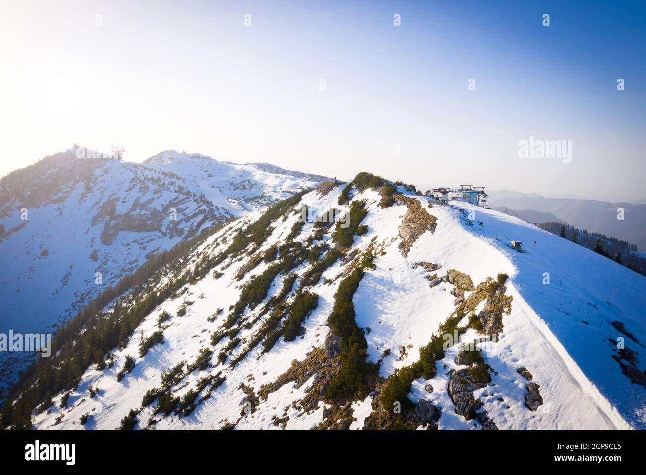 Hochkar Bergskigebiet in Niederösterreich im Winter. Stockfoto