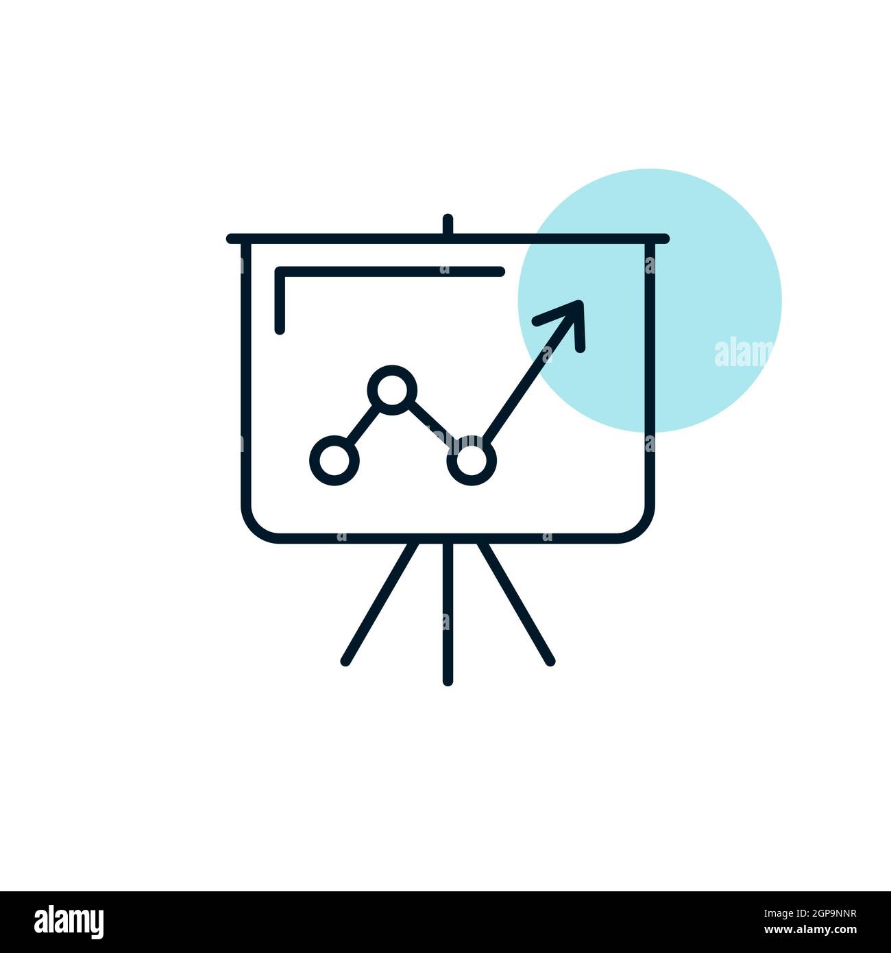 Symbol für den Umriss auf dem Flipchart. Projektionsfläche mit einem Graphen. Geschäftszeichen. Graph Symbol für Ihre Website-Design, Logo, App, UI. Vektorgrafik Stockfoto