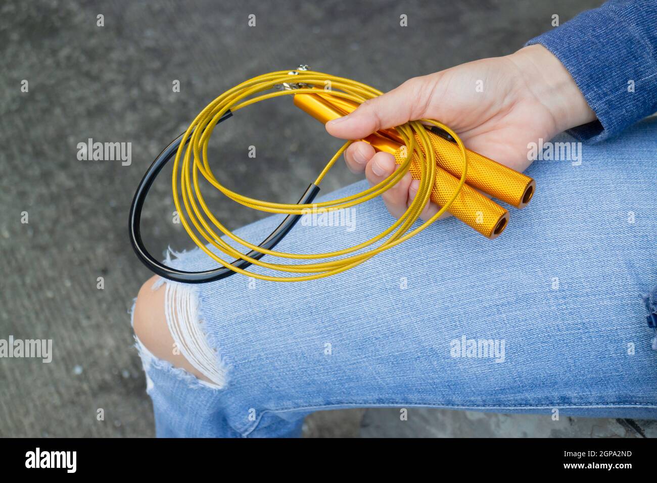 Ansicht Seite des Fitness-Springseil mit Idee Konzept, Stock Foto Stockfoto