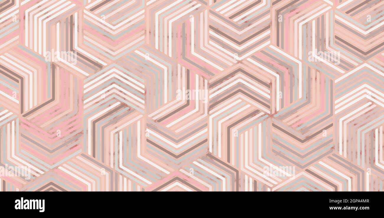 Geometrisches Muster mit Streifen gewellte Linien polygonale Form elegant von rosa Hintergrund und Marmor Textur Stock Vektor