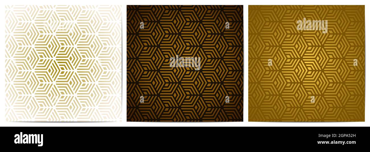 Set von abstrakten geometrischen Muster mit Streifen polygonalen Form Luxus von weißen, schwarzen und goldenen Hintergrund Stock Vektor