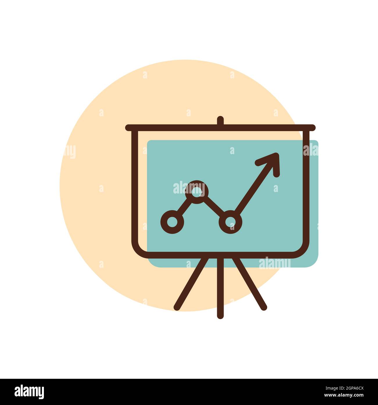 Symbol für den Umriss auf dem Flipchart. Projektionsfläche mit einem Graphen. Geschäftszeichen. Graph Symbol für Ihre Website-Design, Logo, App, UI. Vektorgrafik Stockfoto