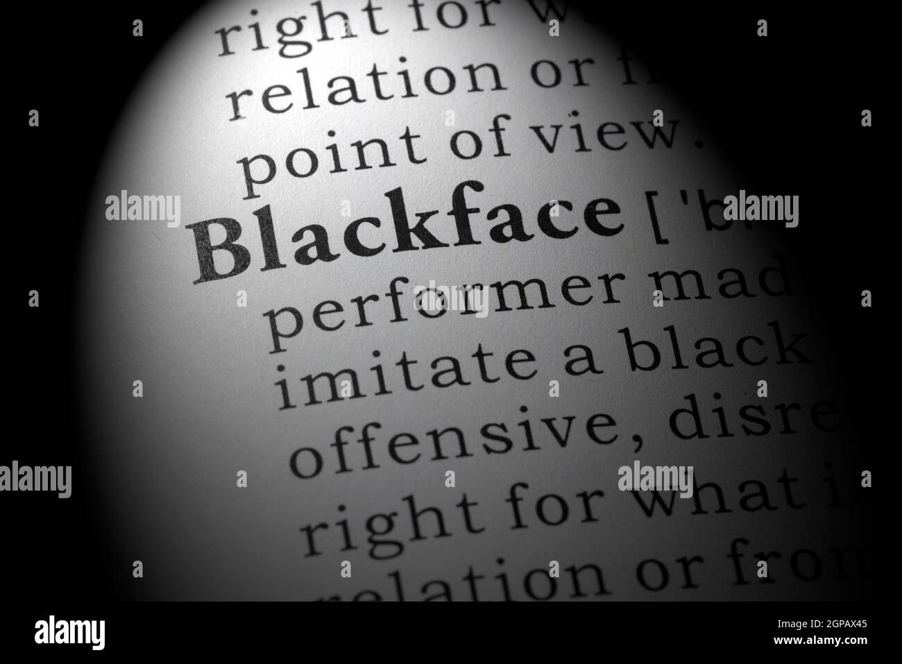 Fake Dictionary, Wörterbuch Definition von Blackface Stockfoto