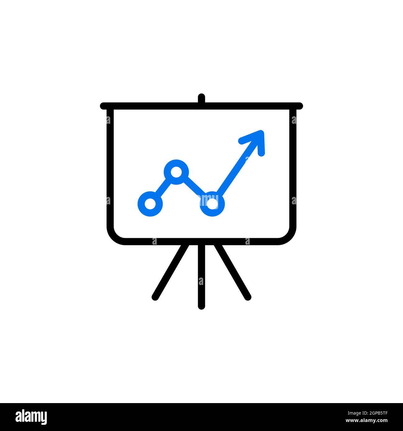 Symbol für den Umriss auf dem Flipchart. Projektionsfläche mit einem Graphen. Geschäftszeichen. Graph Symbol für Ihre Website-Design, Logo, App, UI. Vektorgrafik Stockfoto