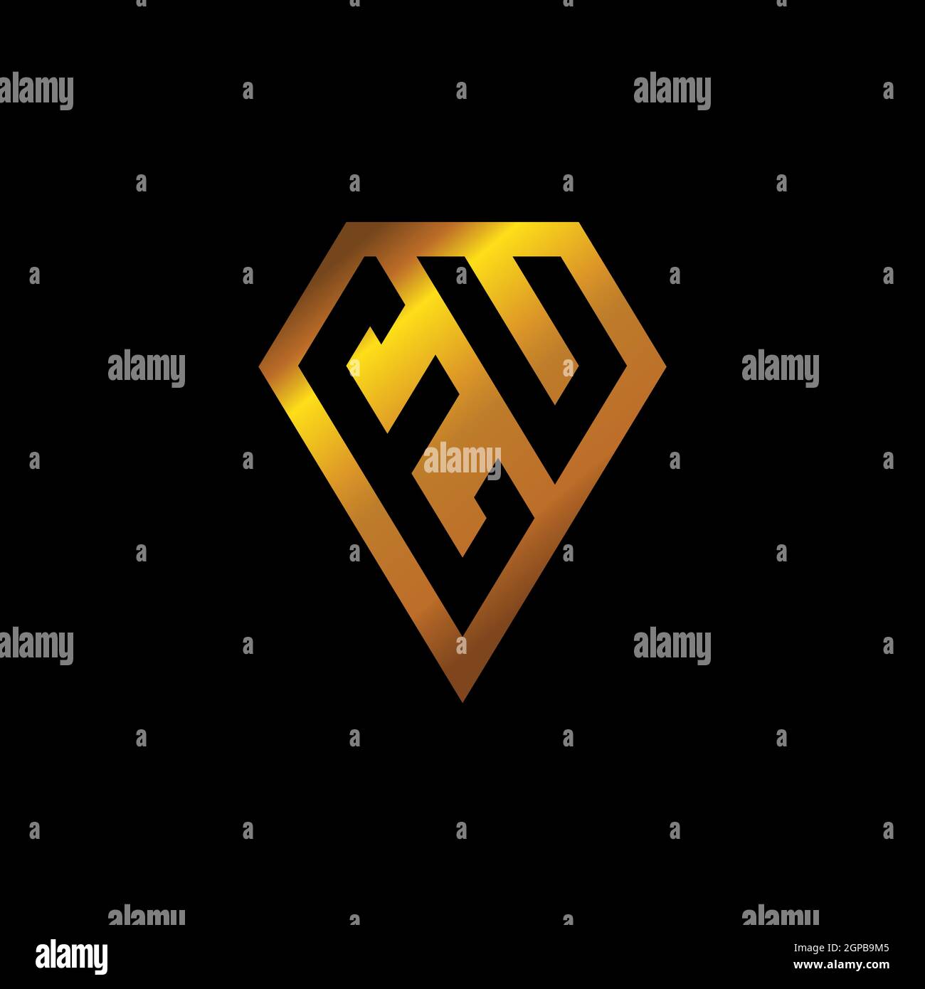 EU-Logo mit goldener Diamant-Form Stil Vektor, Monogramm geometrische goldene Form Stil in schwarzem Hintergrund isoliert Stock Vektor