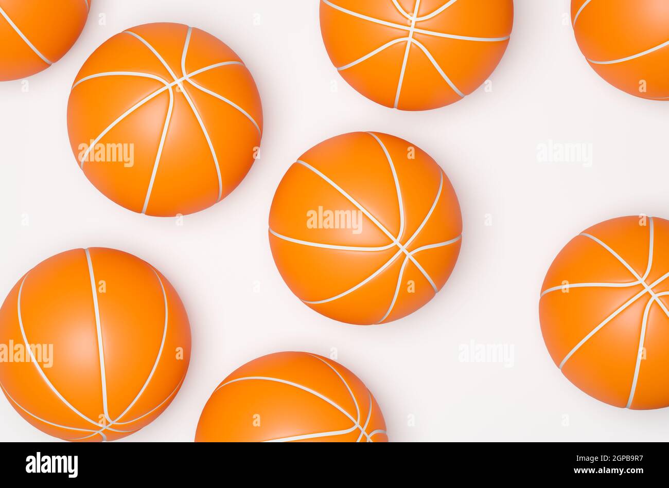 Viele Basketbälle auf einem hellen Hintergrund, 3D Rendering Stockfoto