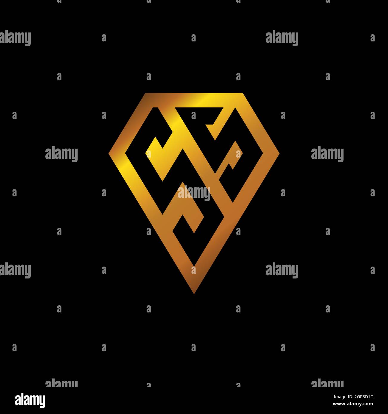 SS-Logo mit goldener Diamant-Form Stil Vektor, Monogramm geometrische goldene Form Stil in schwarzem Hintergrund isoliert Stock Vektor