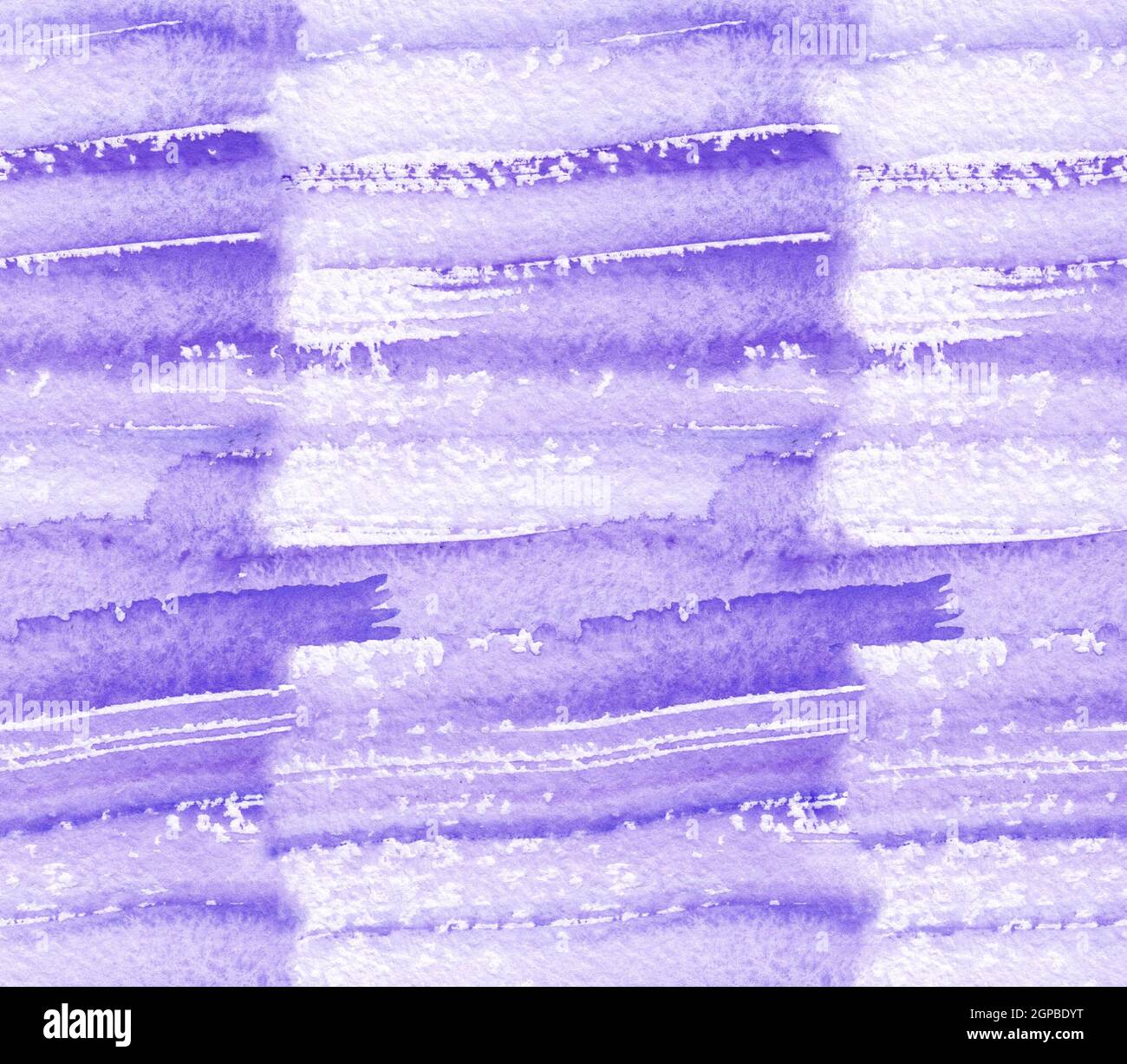 Nahtloses Muster mit abstrakten horizontalen Streifen in Aquarell-Farben in violetten und violetten Pastelltönen. Stockfoto