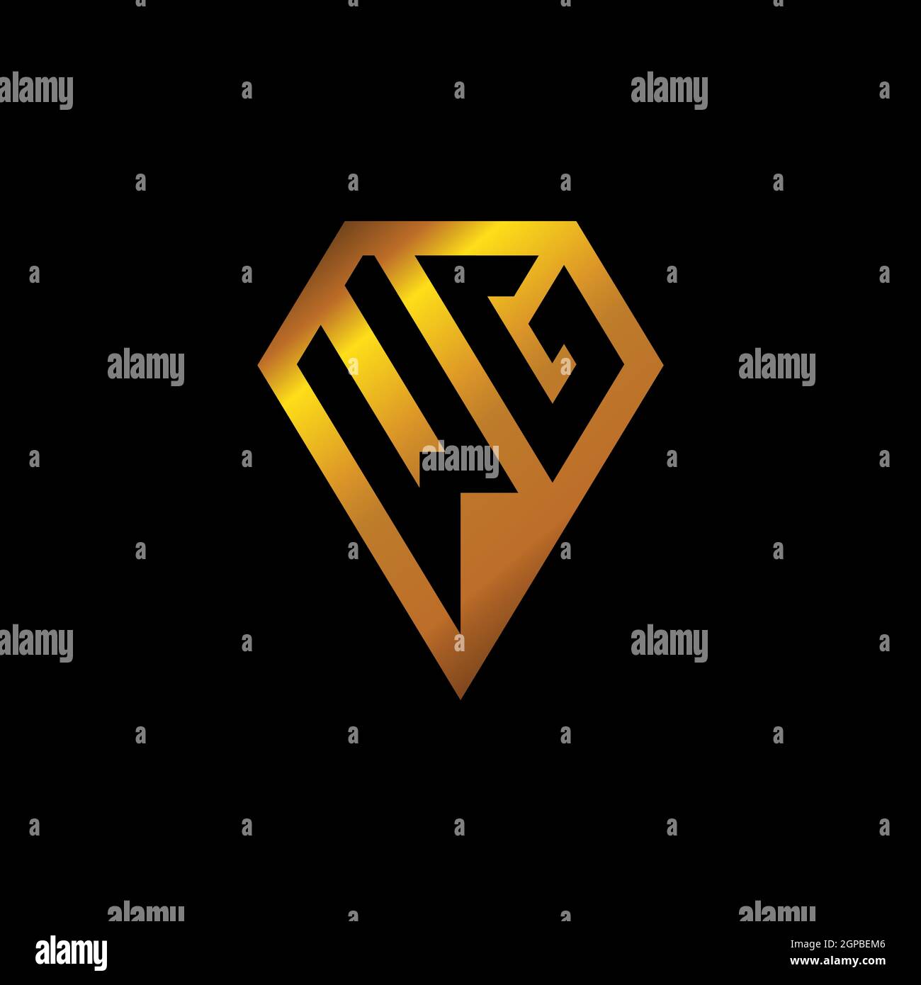 WG-Logo mit goldener Diamant-Form Stil Vektor, Monogramm geometrische goldene Form Stil in schwarzem Hintergrund isoliert Stock Vektor