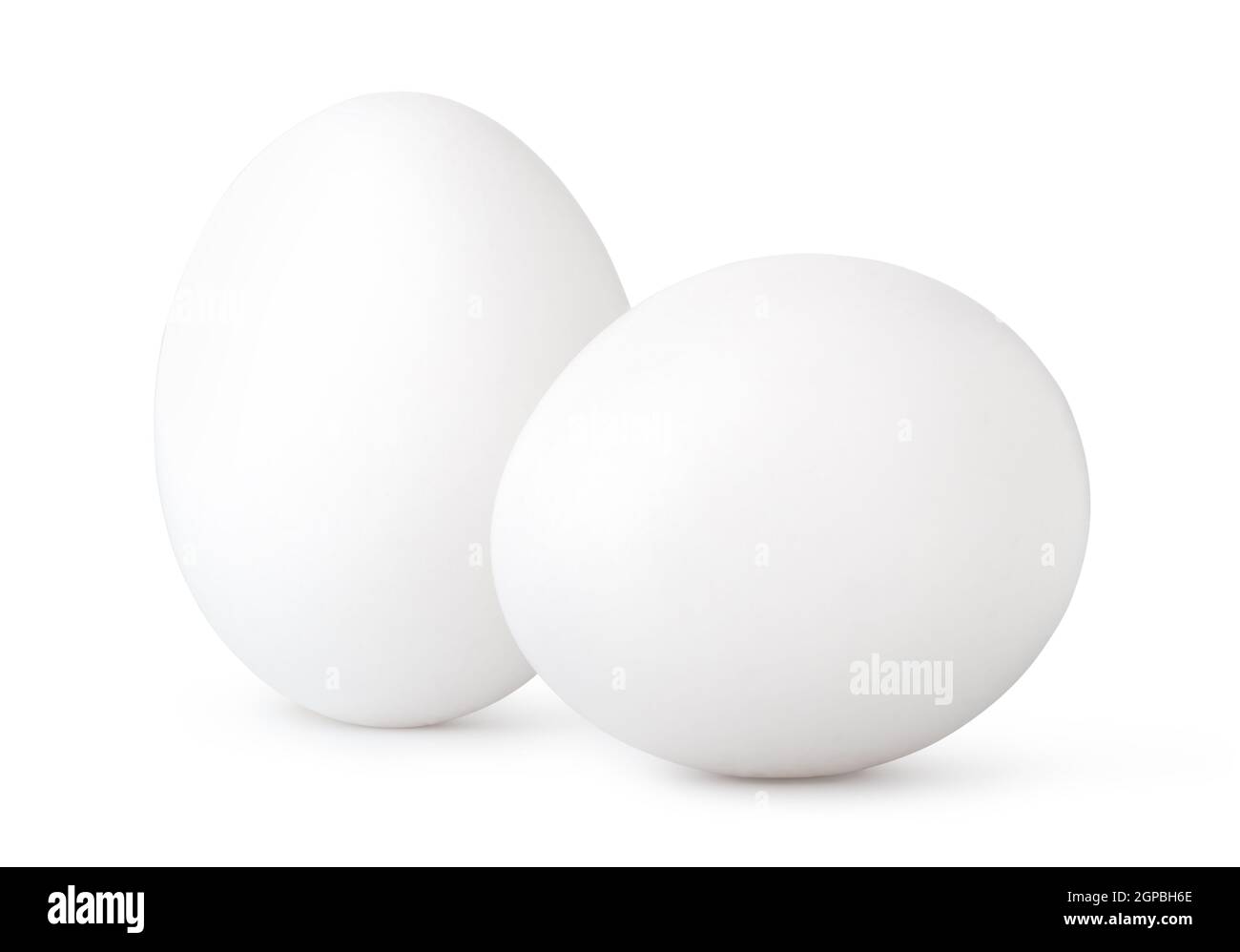 Zwei weiße Eier isoliert auf weißem Hintergrund Stockfoto