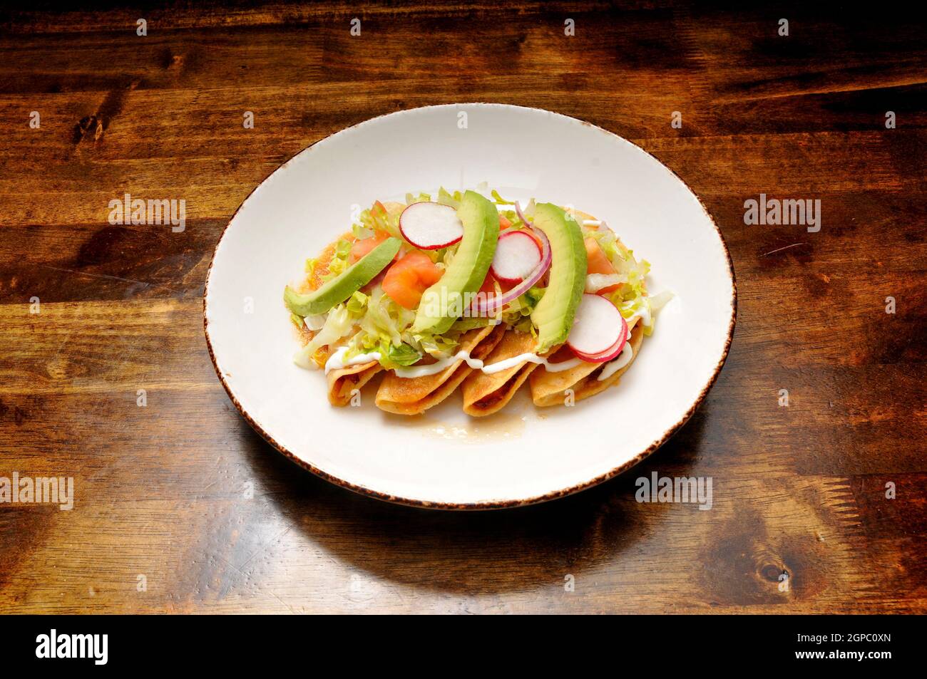 Authentische Tex Mex mexikanische Küche bekannt als Tacos Al Pastor Stockfoto