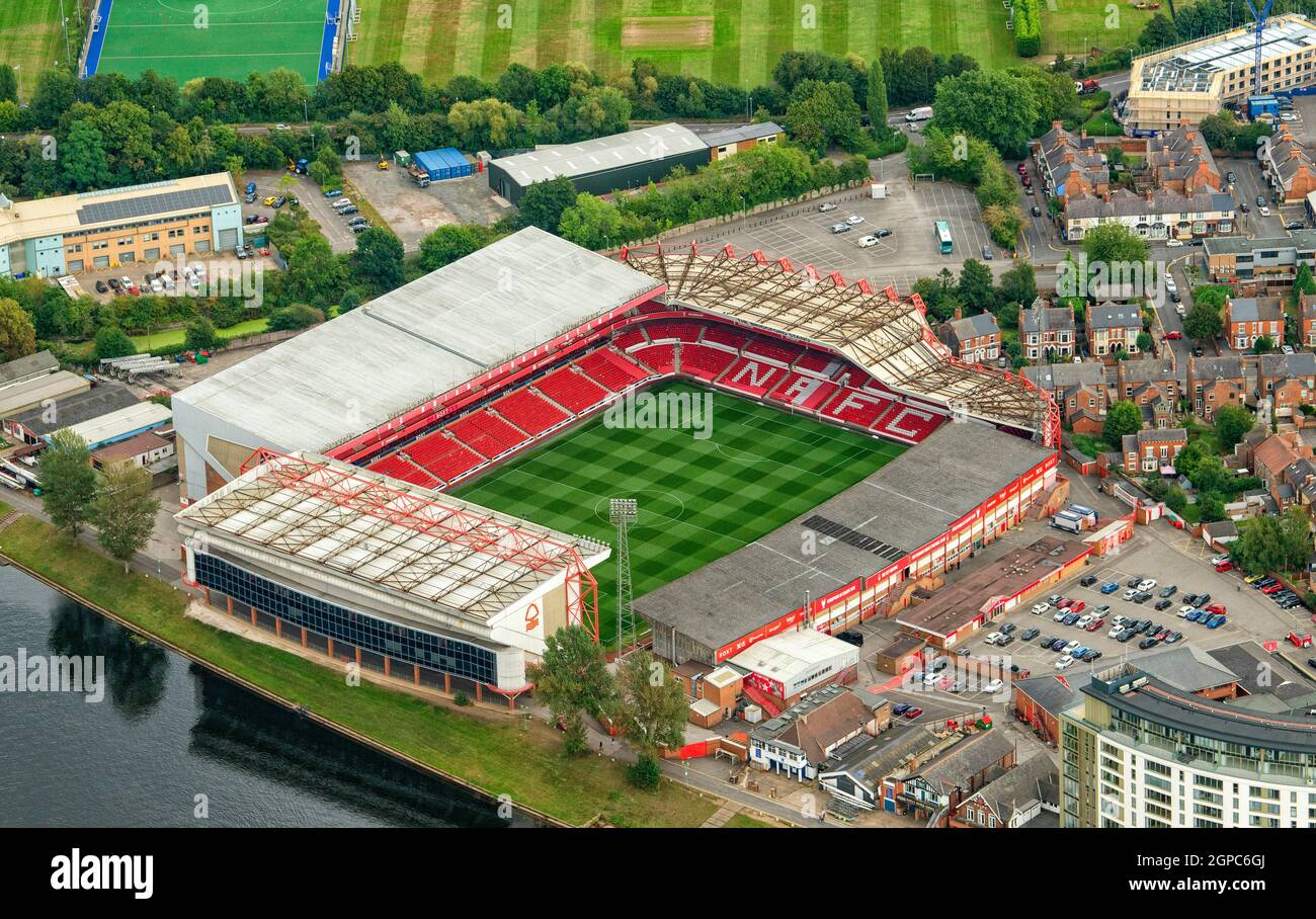 Luftaufnahme des Nottingham Forest Football Club, Nottinghamshire England, Großbritannien Stockfoto