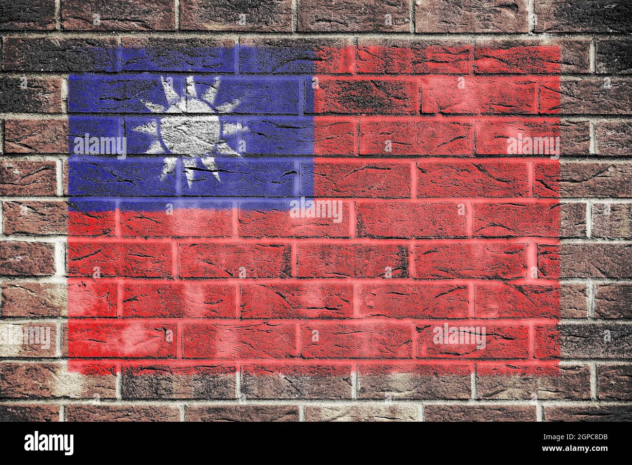 Eine Taiwan-Flagge auf einem Backsteinmauer Hintergrund Stockfoto