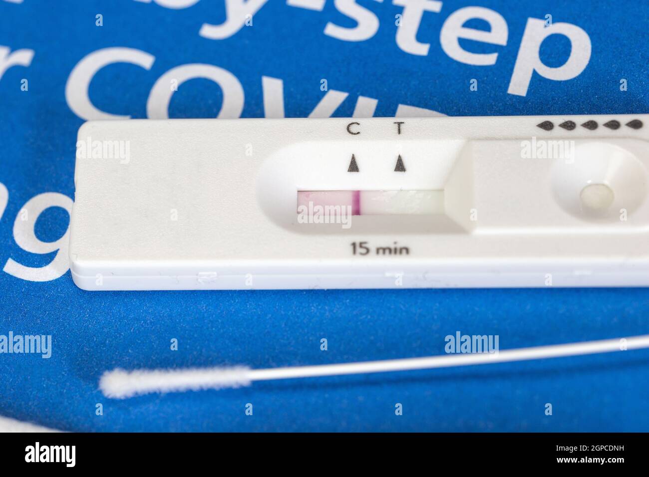 Coronavirus-Heimtests. Selbsttest-Kit und Anleitung für zu Hause testen Covid-19, Coronavirus, Gesundheit, Geschäft, zu Hause bleiben Konzept aus nächster Nähe Stockfoto