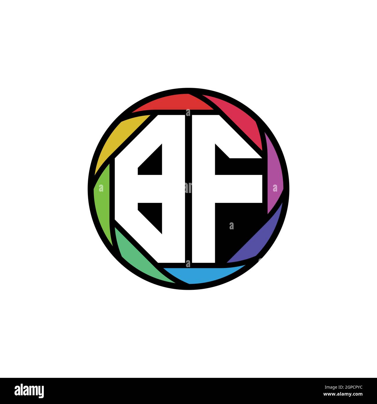 BF Monogram Logo Buchstabe Geometrische Polygonale Linse Regenbogen, geometrischer Kreis abgerundete Form Stil Stock Vektor