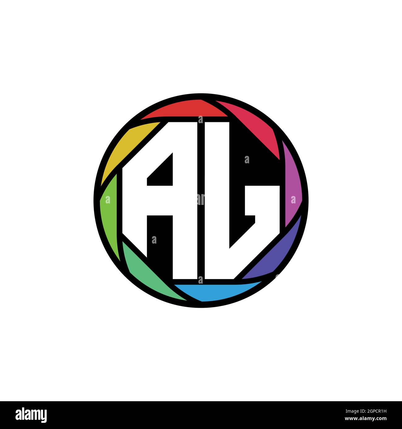 AJ Monogram Logo Buchstabe Geometrische Polygonale Linse Regenbogen, geometrischer Kreis abgerundete Form Stil Stock Vektor