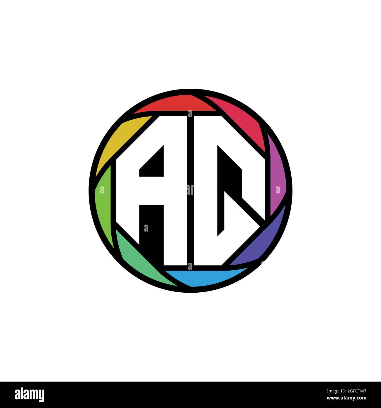 AQ Monogram Logo Buchstabe Geometrische Polygonallinse Regenbogen, geometrischer Kreis abgerundete Form Stil Stock Vektor