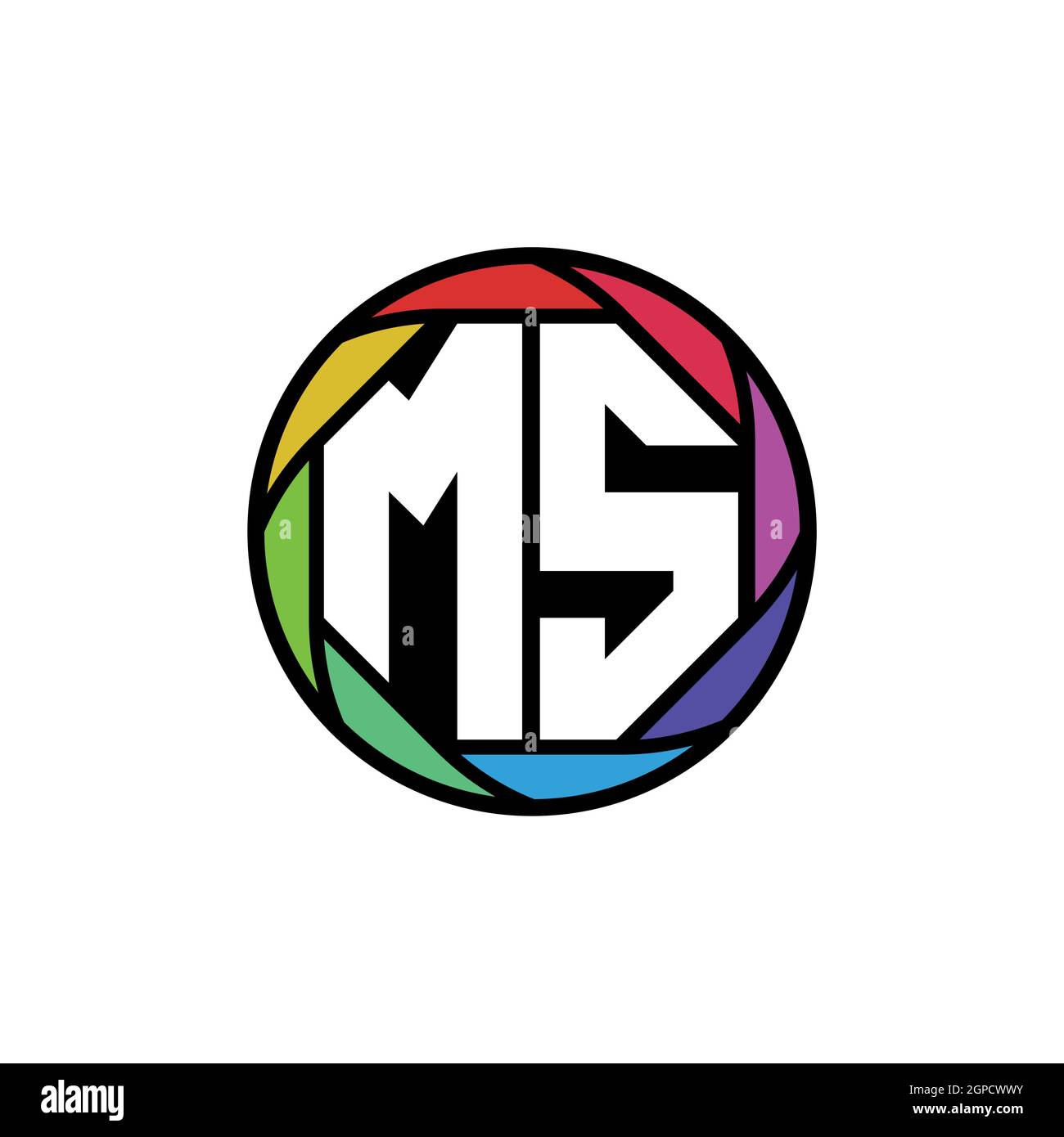 MS Monogram Logo Buchstabe Geometrische Polygonallinse Regenbogen, geometrischer Kreis abgerundete Form Stil Stock Vektor