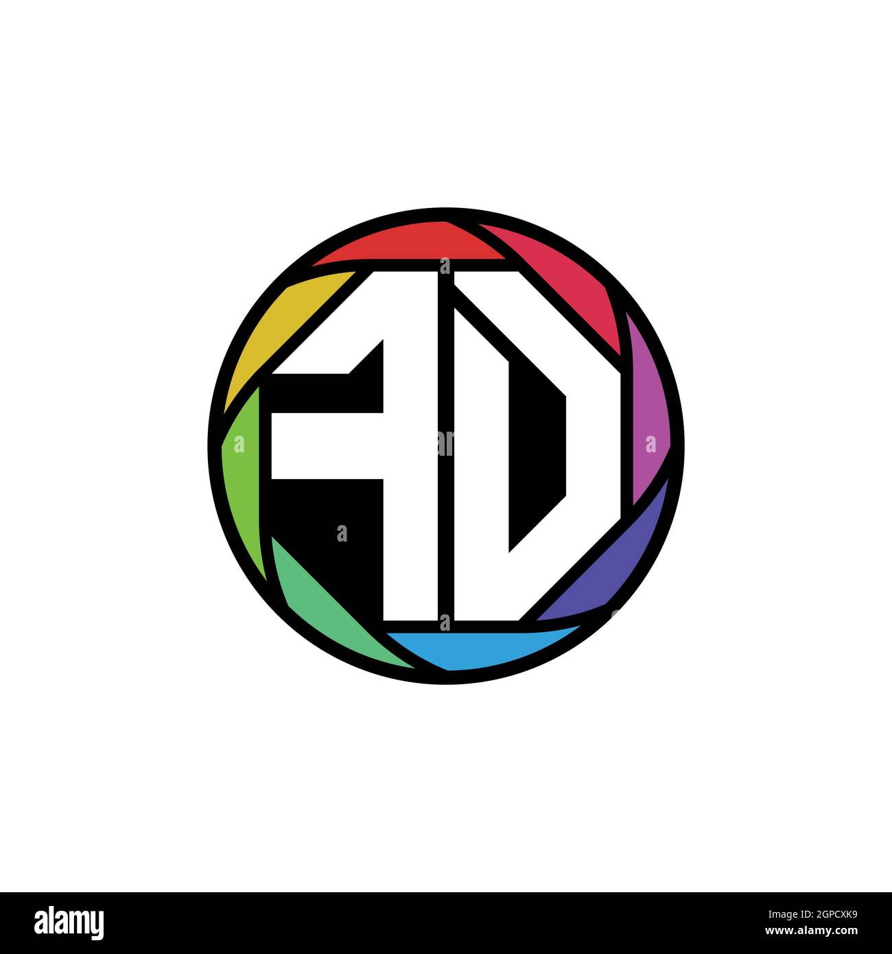 FD Monogram Logo Buchstabe Geometrische Polygonallinse Regenbogen, geometrischer Kreis abgerundete Form Stil Stock Vektor