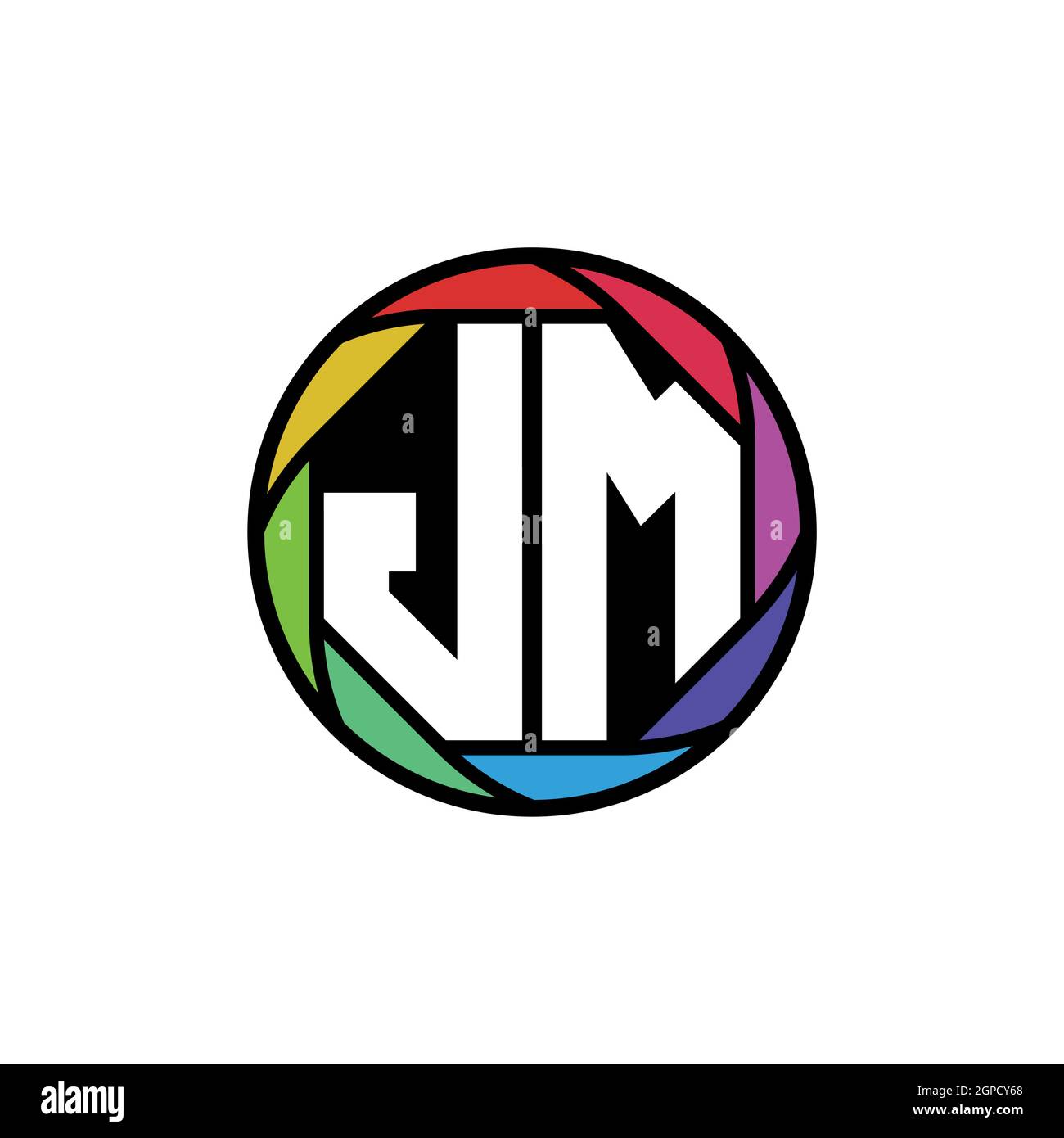JM Monogram Logo Buchstabe Geometrische Polygonale Linse Regenbogen, geometrischer Kreis abgerundete Form Stil Stock Vektor