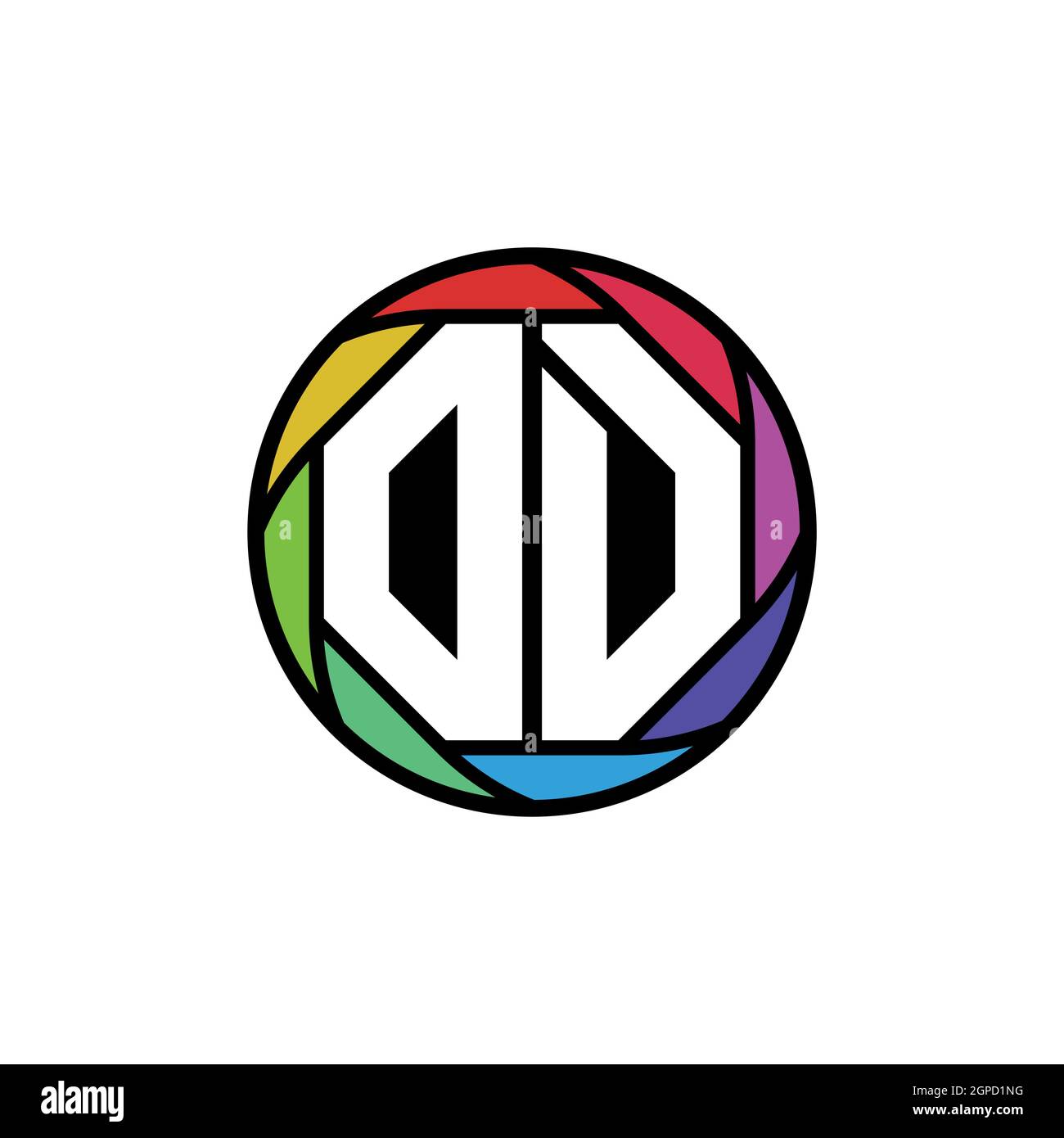 OD Monogram Logo Buchstabe Geometrische Polygonallinse Regenbogen, geometrischer Kreis abgerundete Form Stil Stock Vektor