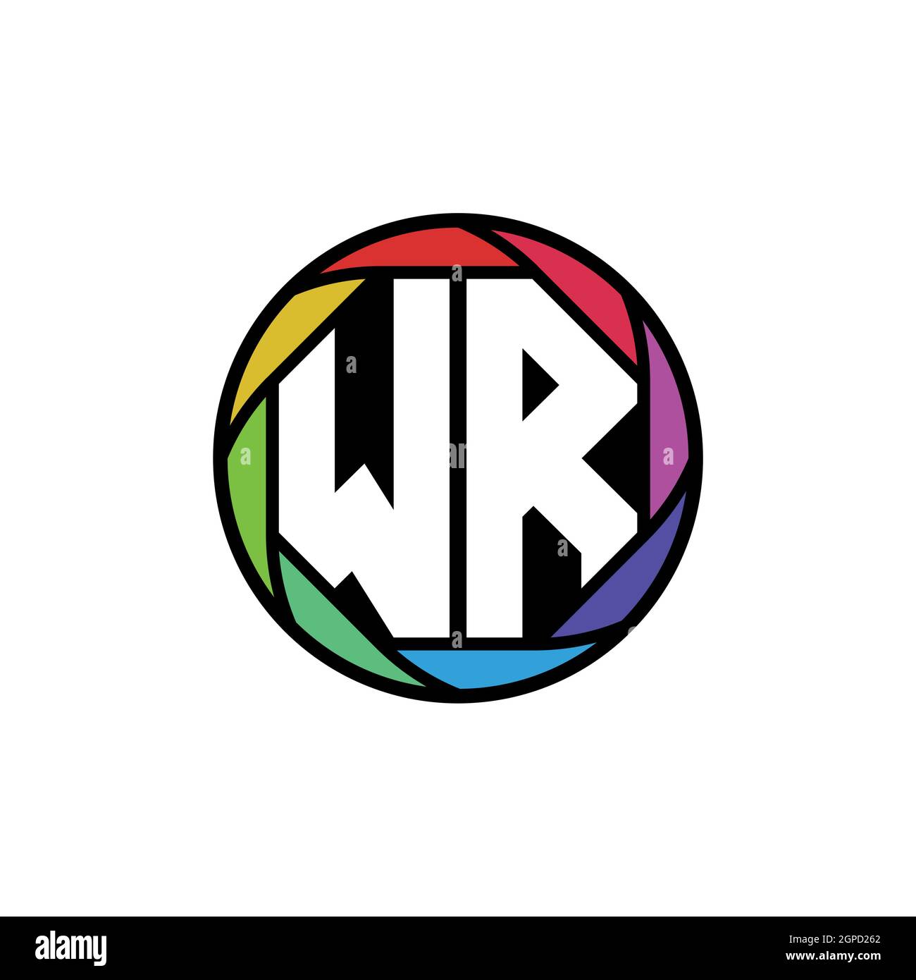 WR Monogram Logo Buchstabe Geometrische Polygonallinse Regenbogen, geometrischer Kreis abgerundete Form Stil Stock Vektor