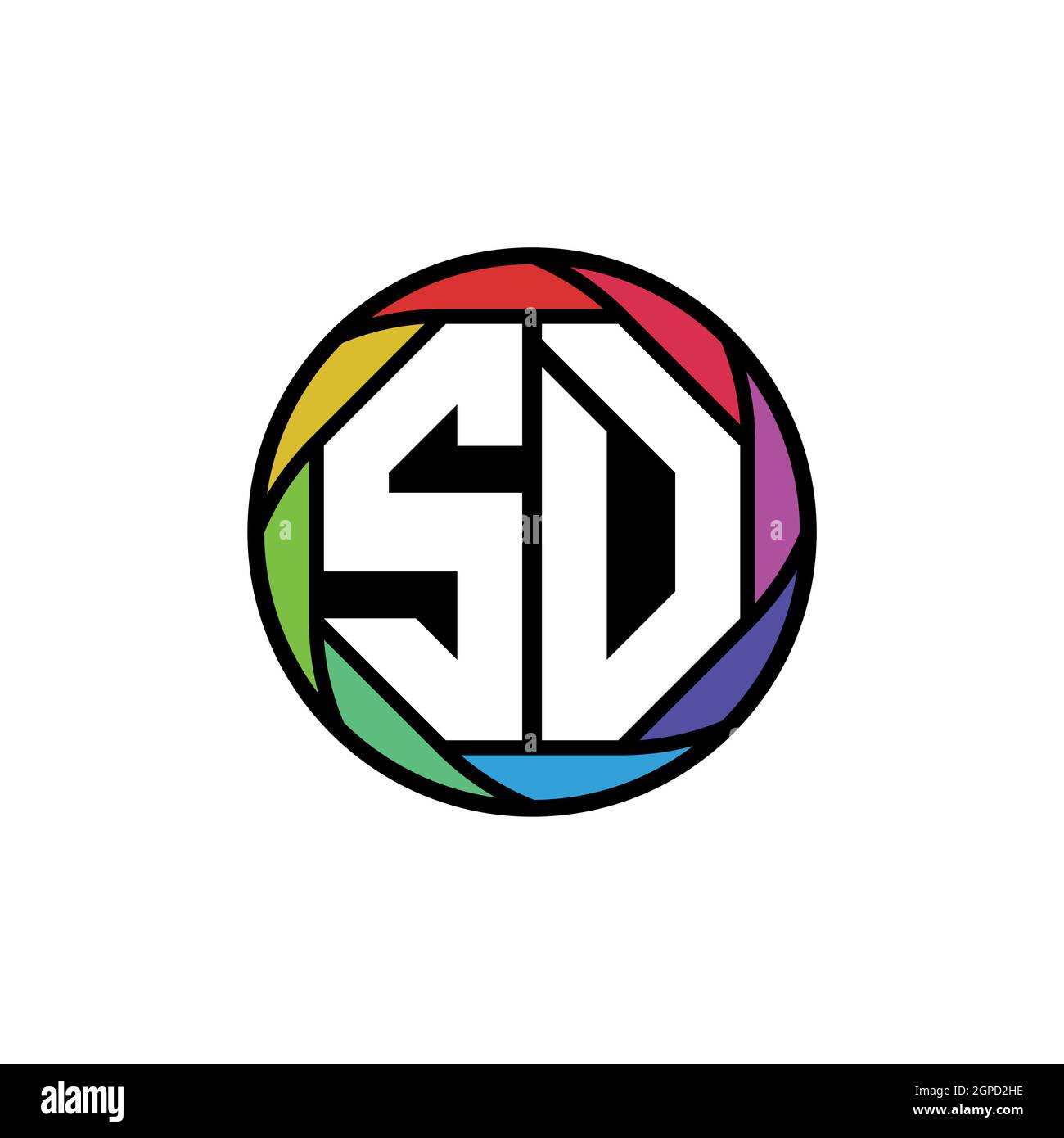 SD Monogram Logo Buchstabe Geometrische Polygonallinse Regenbogen, geometrischer Kreis abgerundete Form Stil Stock Vektor