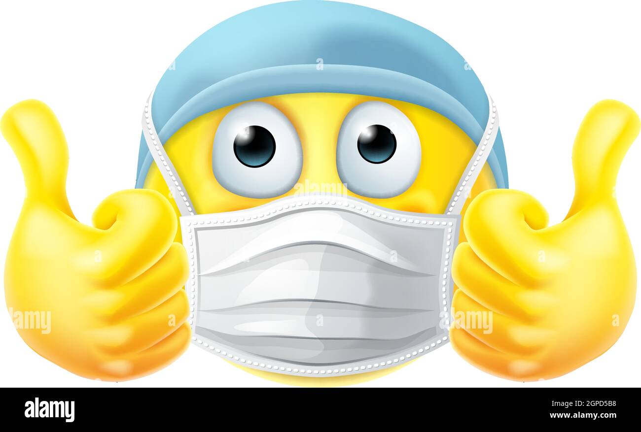 Maske Emoticon Emoji Daumen nach oben PPE Arzt Krankenschwester Stock Vektor