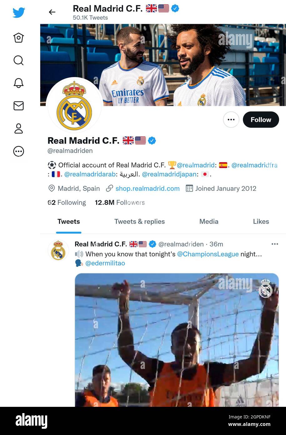 Twitter-Seite (September 2021) von Real Mardid FC Stockfoto