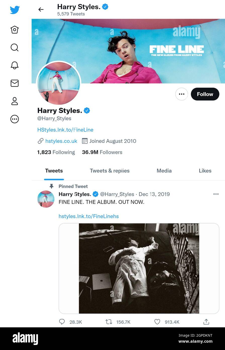 Twitter-Seite (September 2021) von Harry Styles, Sänger Stockfoto