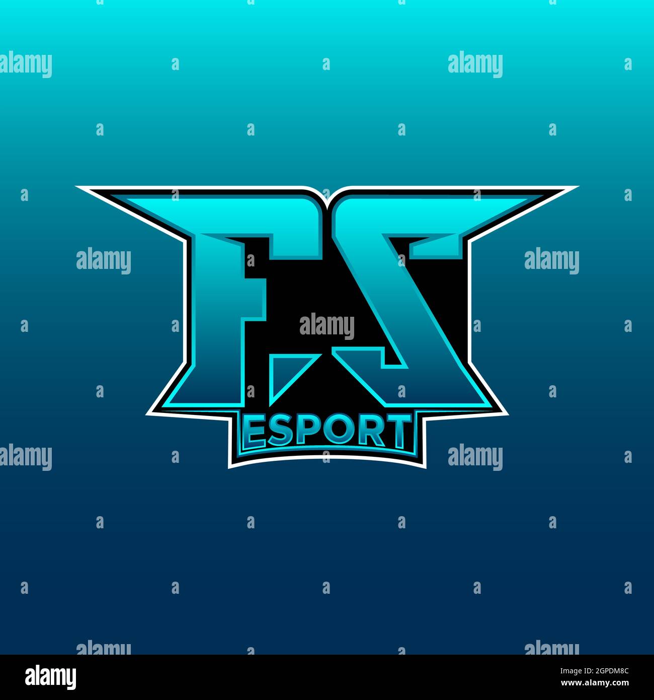 FS Logo eSport Gaming Initial mit Blue Light Color Design-Vektor-Vorlage Stock Vektor