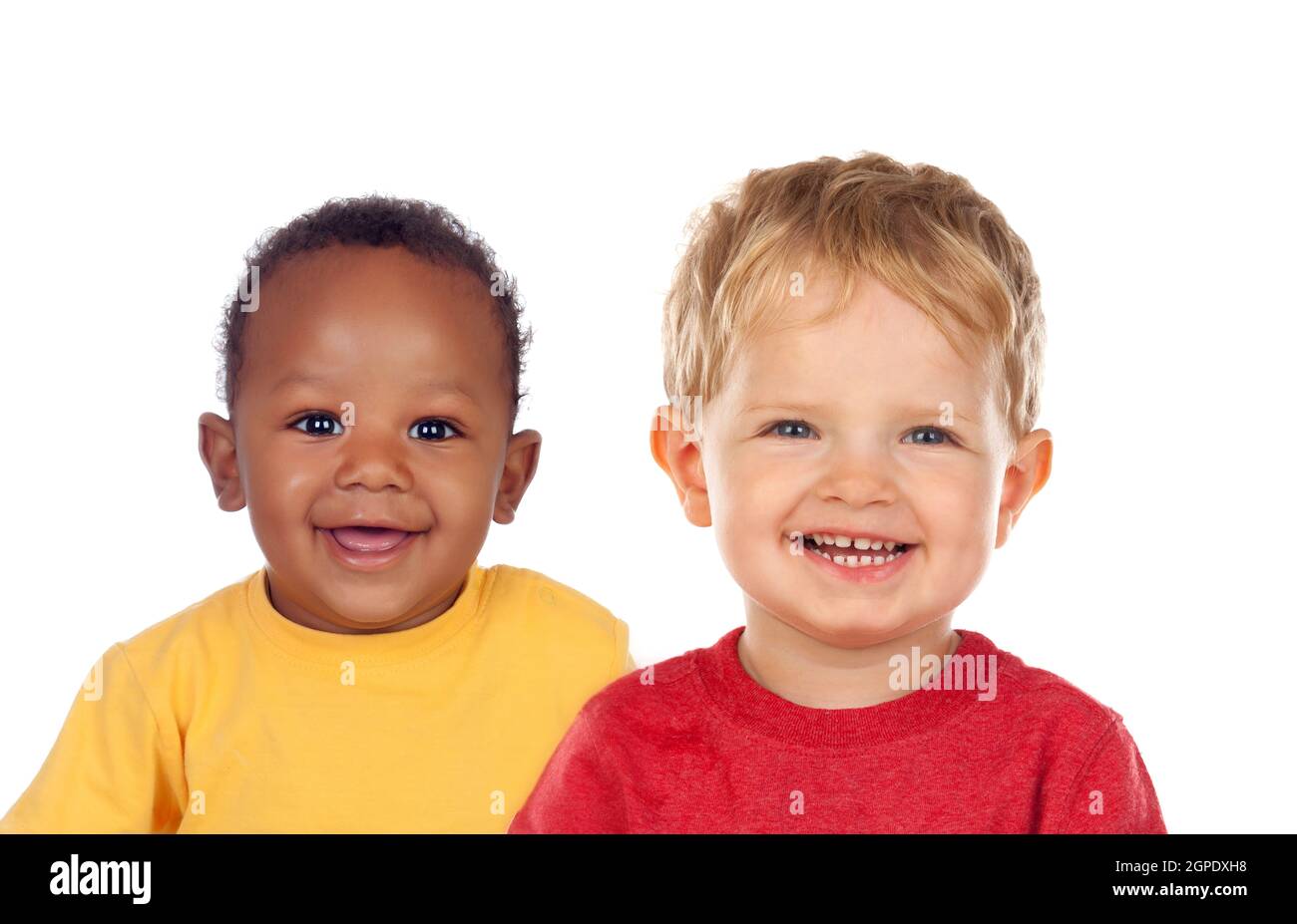 Lustige paar Kinder isoliert auf weißem Hintergrund Stockfoto