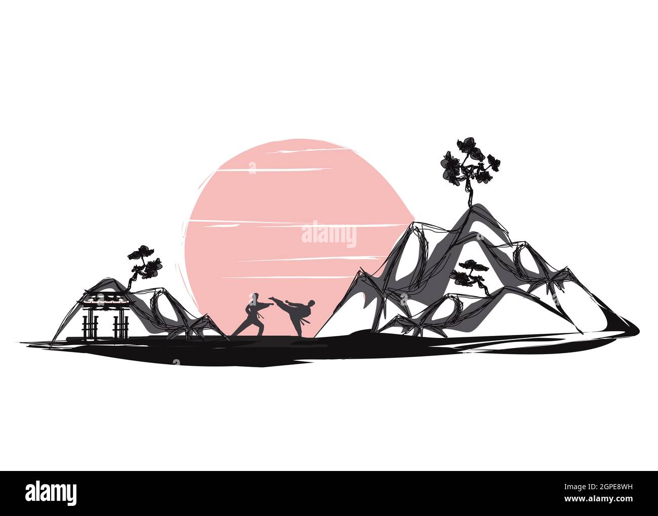 Karate Besetzungen - Abstraktionskarte, schöne Landschaft Skizze Stockfoto