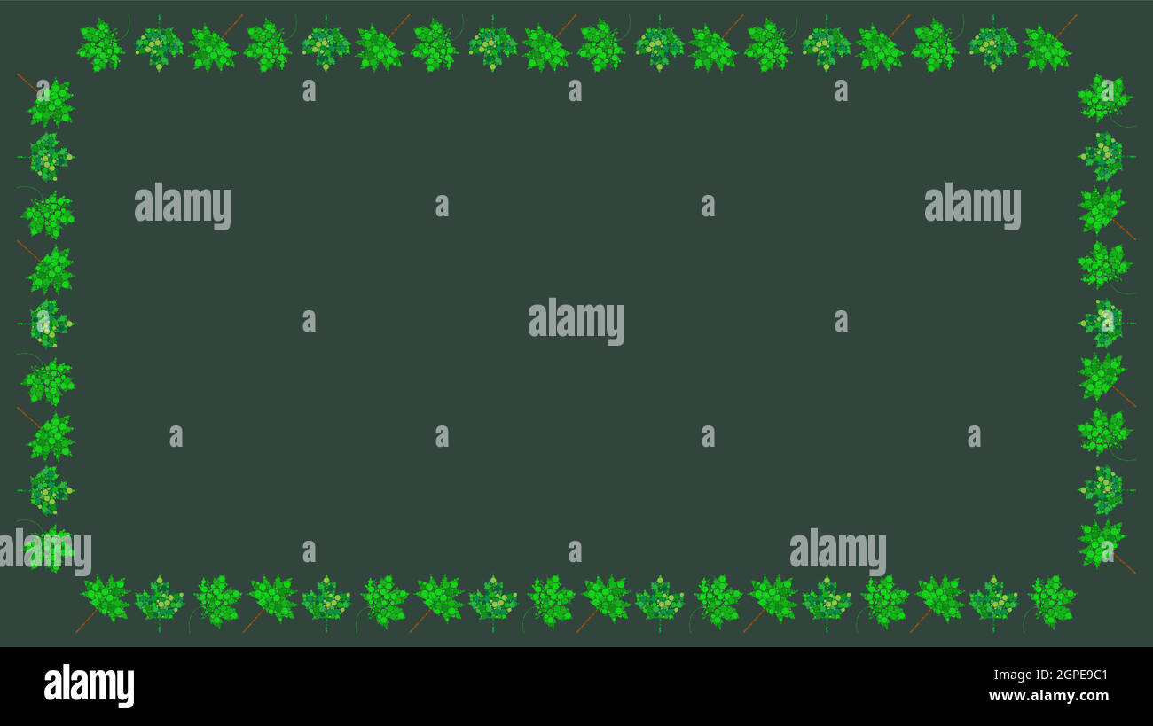 Blattrand. Frühlingsrahmen in rechteckiger Form mit abstraktem grünem Laub mit Punkten. Vector dekorativer Hintergrund für Ihr Frühlingsdesign. Stock Vektor