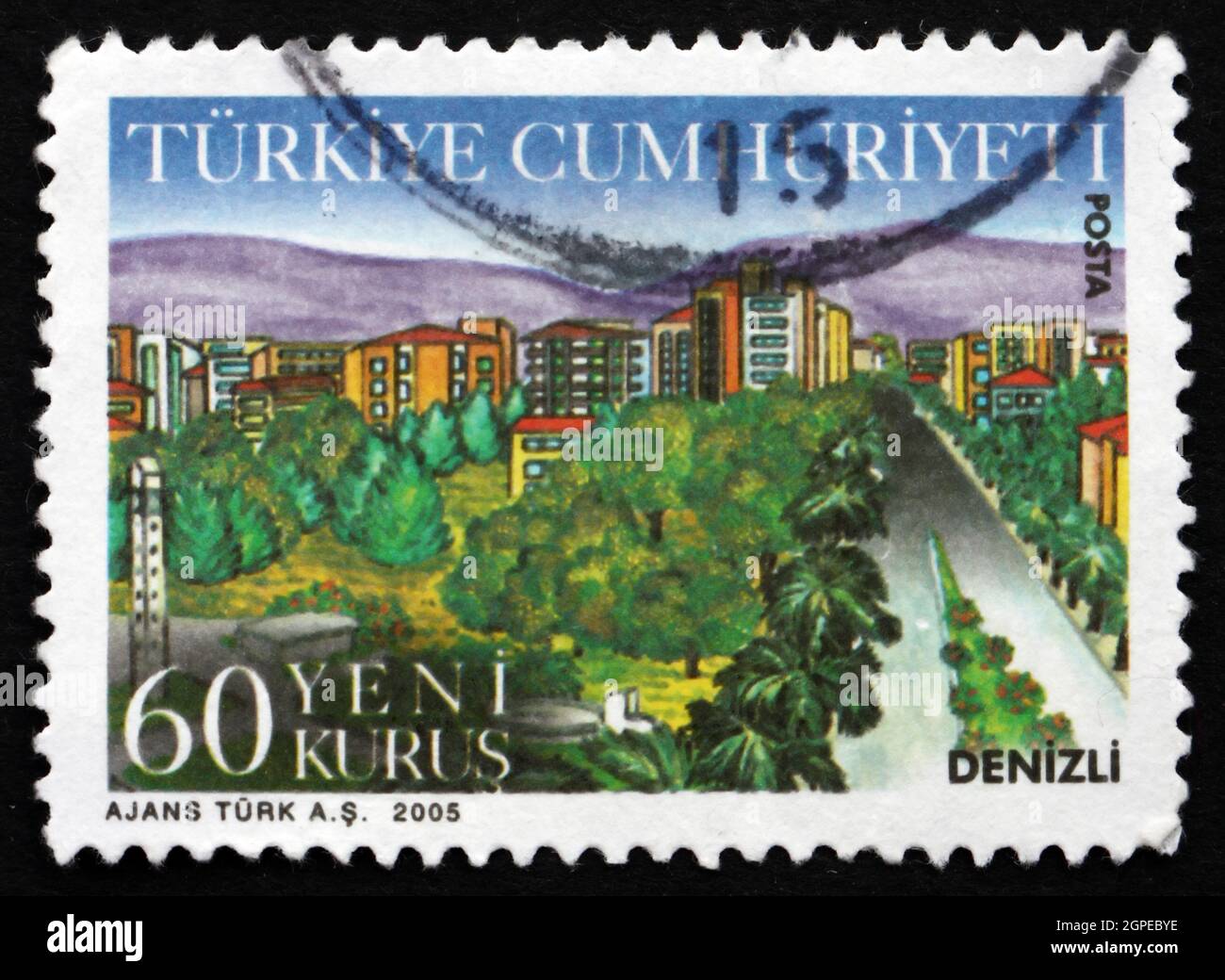 TÜRKEI - UM 2005: Eine in der Türkei gedruckte Briefmarke zeigt Denizli, Provinz, um 2005 Stockfoto