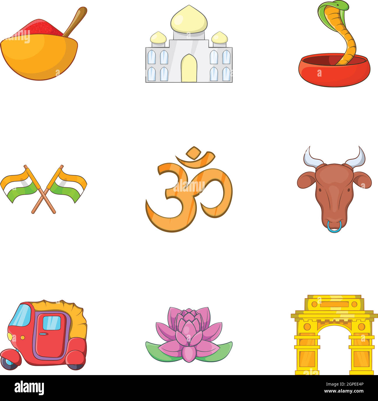 Indien-Republik Icons Set, Cartoon-Stil Stock Vektor