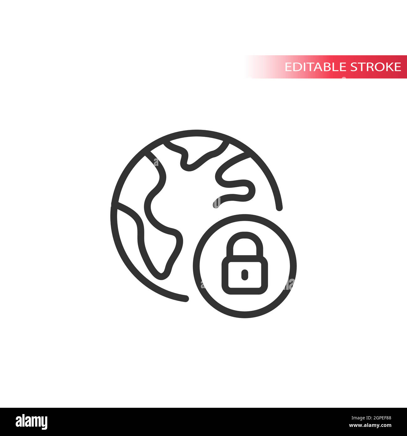 Vorhängeschloss und Globus, Planet Earth Vector Web-Symbol Stock Vektor