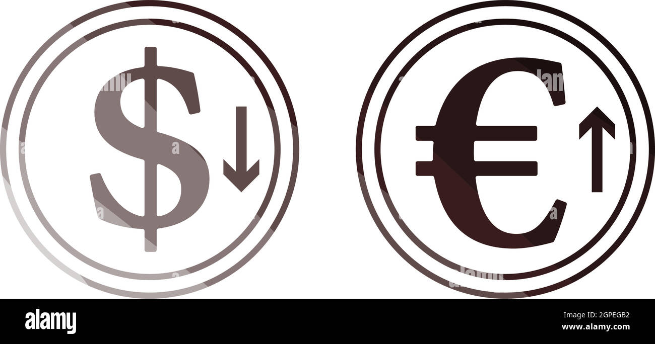 Symbol „Fallender Dollar Und Aufwachsen Der Euro-Münzen“ Stock Vektor