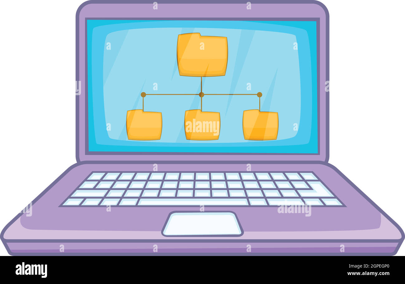 Ordner auf Laptop-Bildschirm-Symbol, Cartoon-Stil Stock Vektor