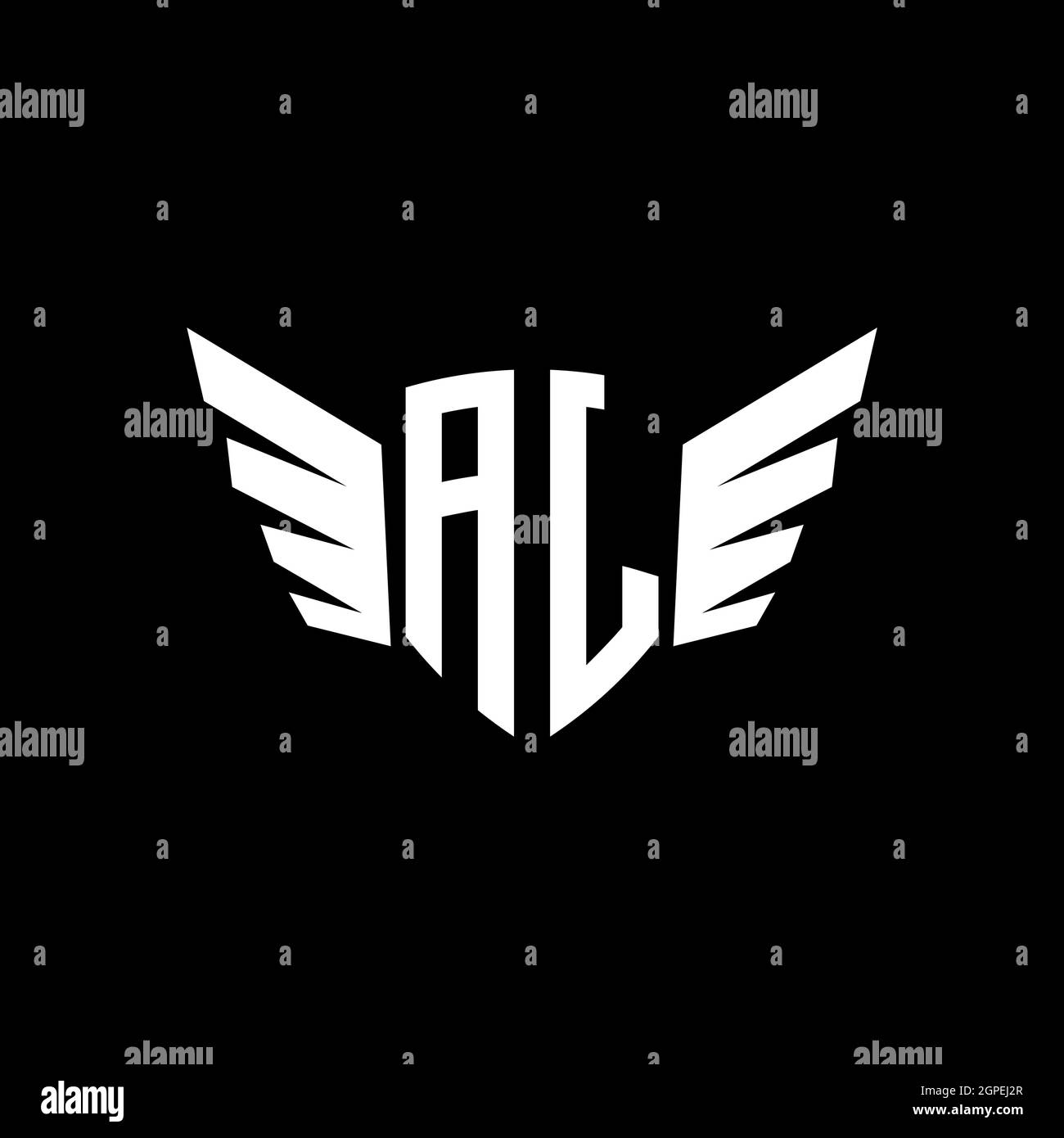 AJ Monogram Logo geometrische Initiale mit Flügel Form Stil Design-Vorlage. Flügel Initial Logo Design isoliert in schwarzem Hintergrund Stock Vektor