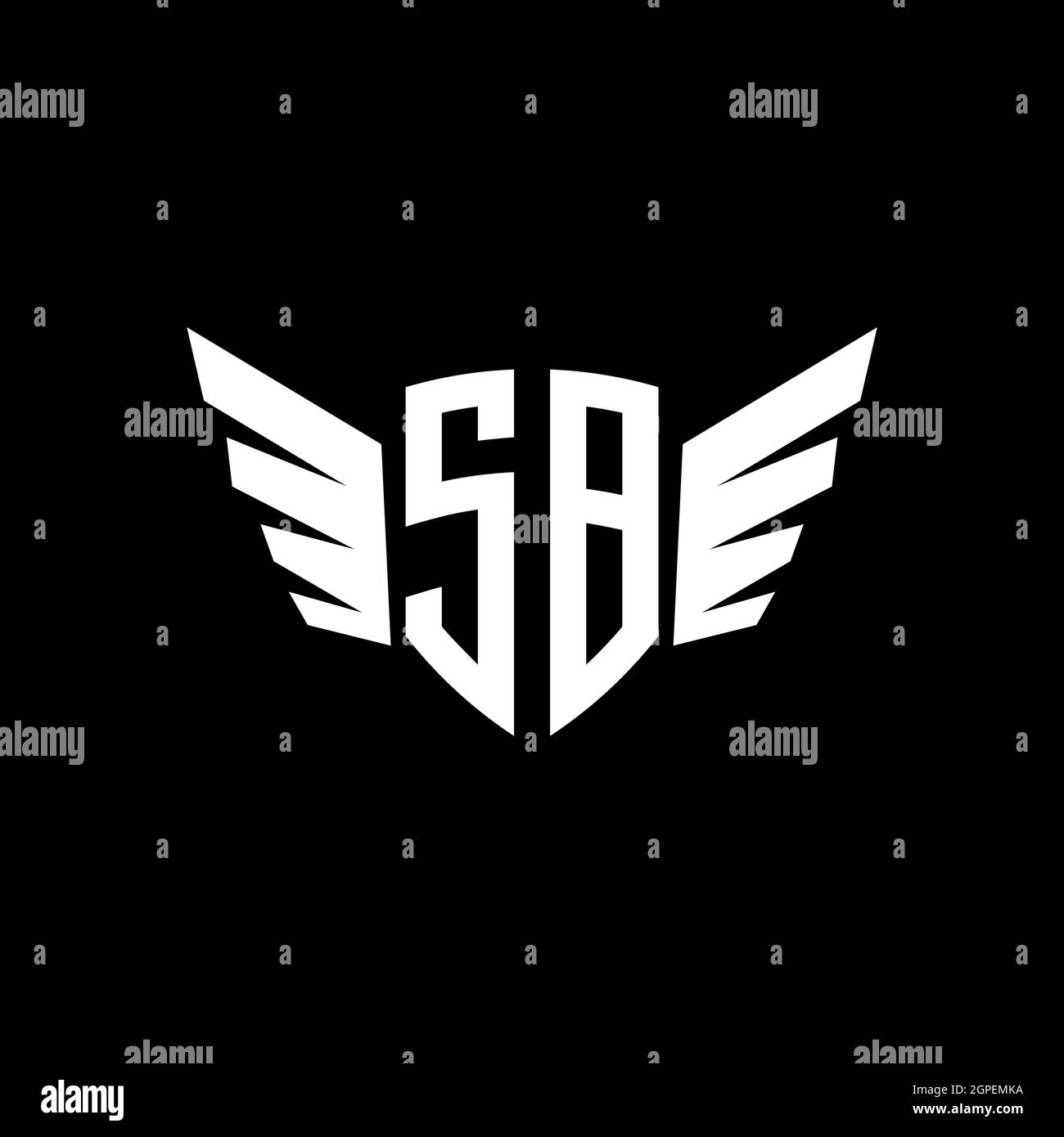 SB Monogram Logo geometrische Initiale mit Flügelform Design-Vorlage. Flügel Initial Logo Design isoliert in schwarzem Hintergrund Stock Vektor