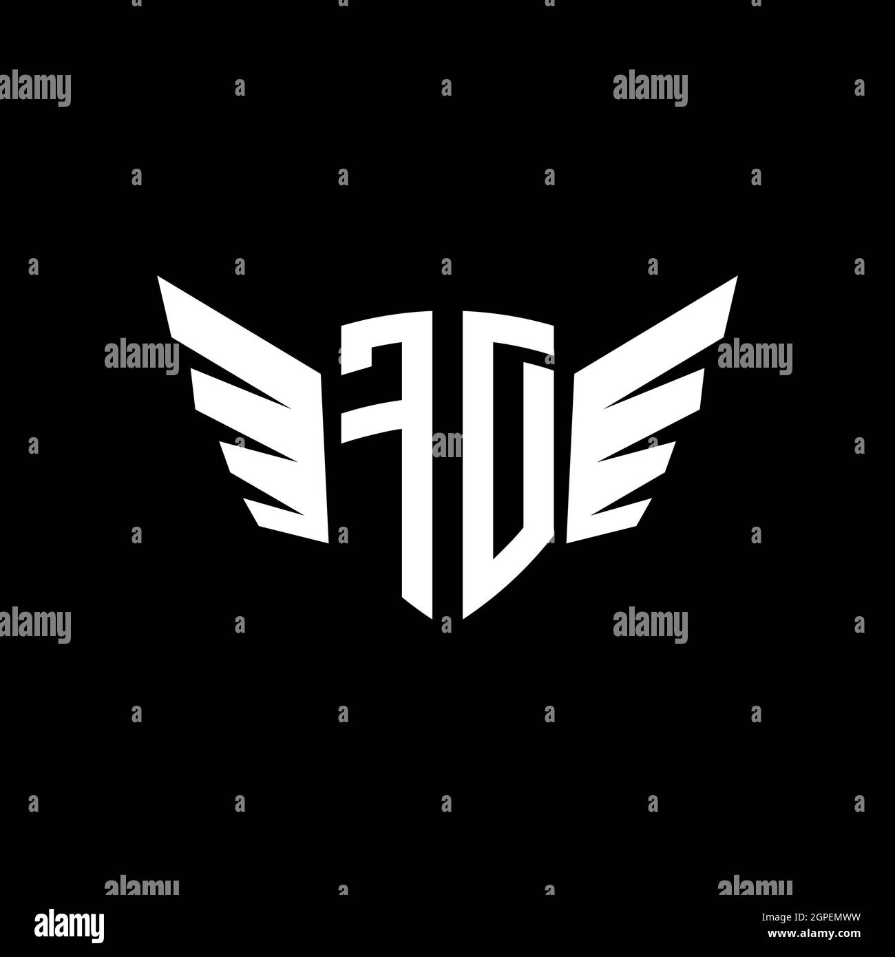 FD Monogram Logo geometrische Initiale mit Flügel Form Stil Design-Vorlage. Flügel Initial Logo Design isoliert in schwarzem Hintergrund Stock Vektor