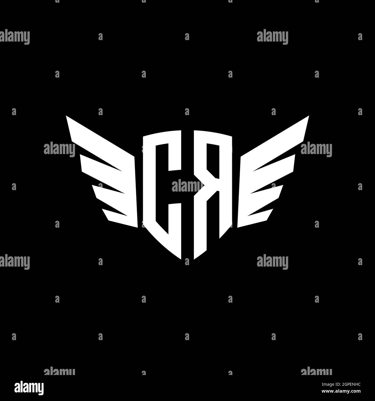 CR Monogram Logo geometrische Initiale mit Flügel Form Design-Vorlage. Flügel Initial Logo Design isoliert in schwarzem Hintergrund Stock Vektor