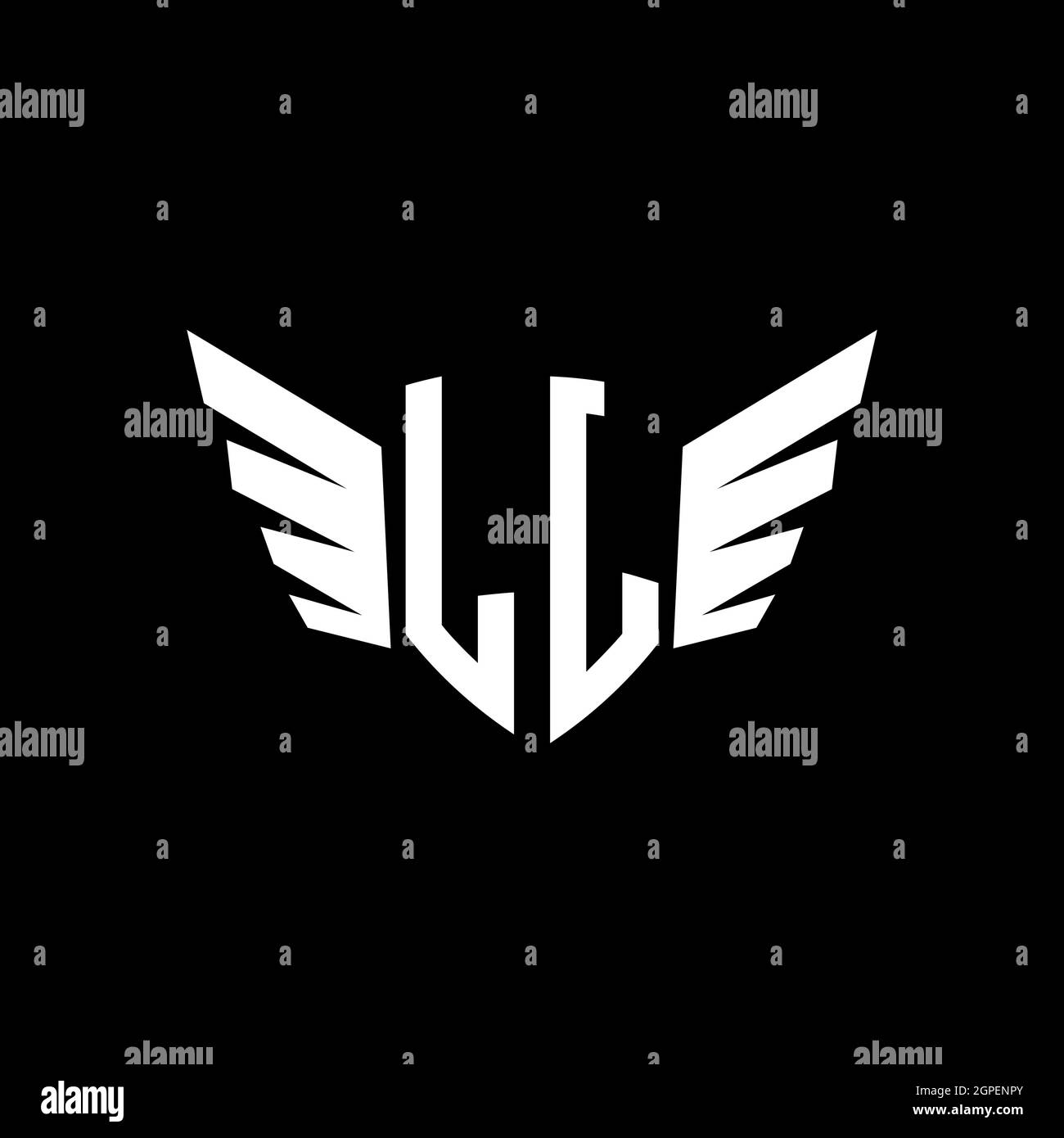 LJ Monogram Logo geometrische Initiale mit Flügel Form Stil Design-Vorlage. Flügel Initial Logo Design isoliert in schwarzem Hintergrund Stock Vektor