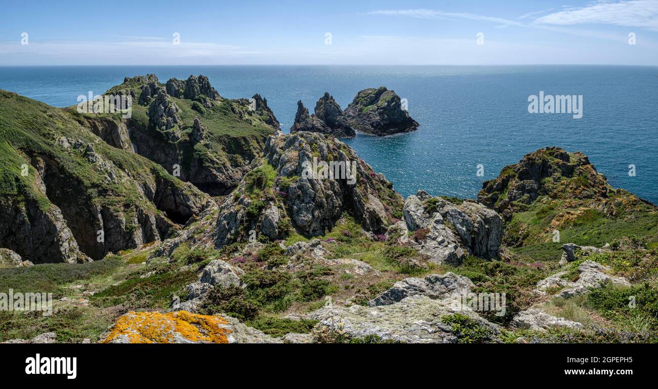 Panoramablick auf die Besetzung von Jerbourg Point, Guernsey, Kanalinseln Stockfoto